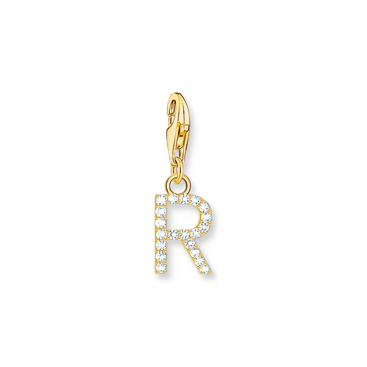 Charm-Anhänger Buchstabe R mit Weissen Steinen Vergoldet