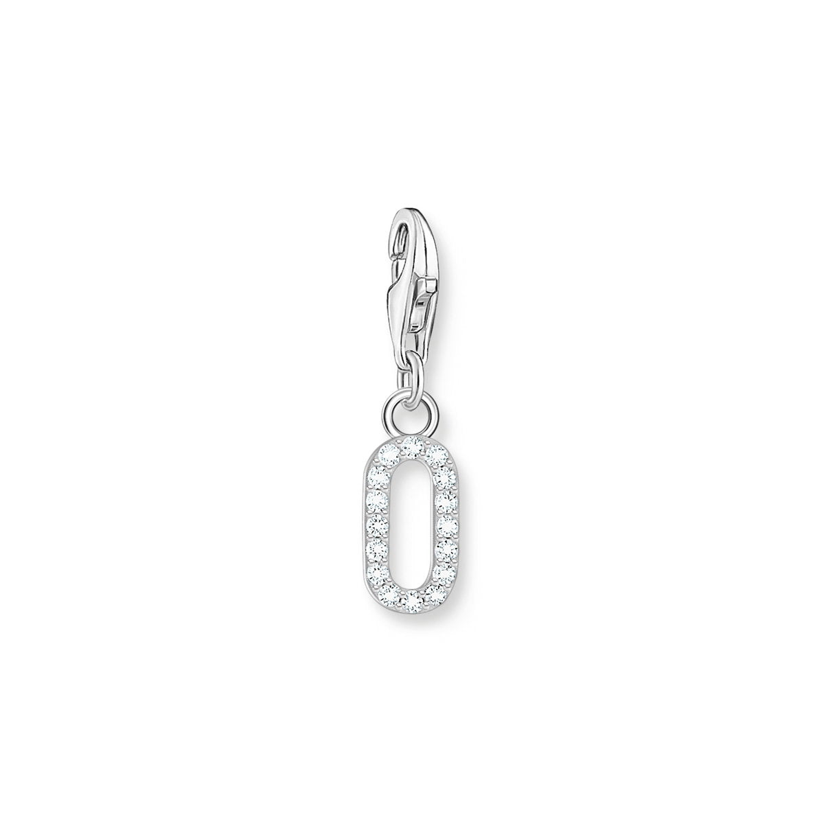 Charm-Anhänger Zahl 0 mit weissen Steinen Silber