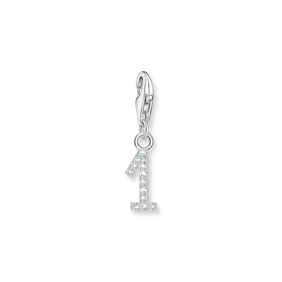 Charm-Anhänger Zahl 1 mit weissen Steinen Silber