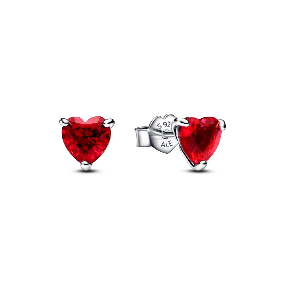 Pandora Heart sterling silver stud earrings with cherries jubilee red crystal 292549C01