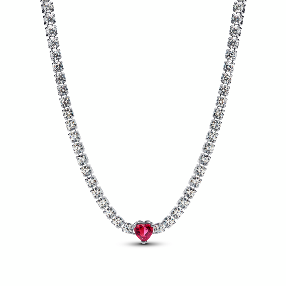 Pandora Heart sterling silver choker necklace with cherries jubilee red crystal and clear cubic zirconia 393549C01-40