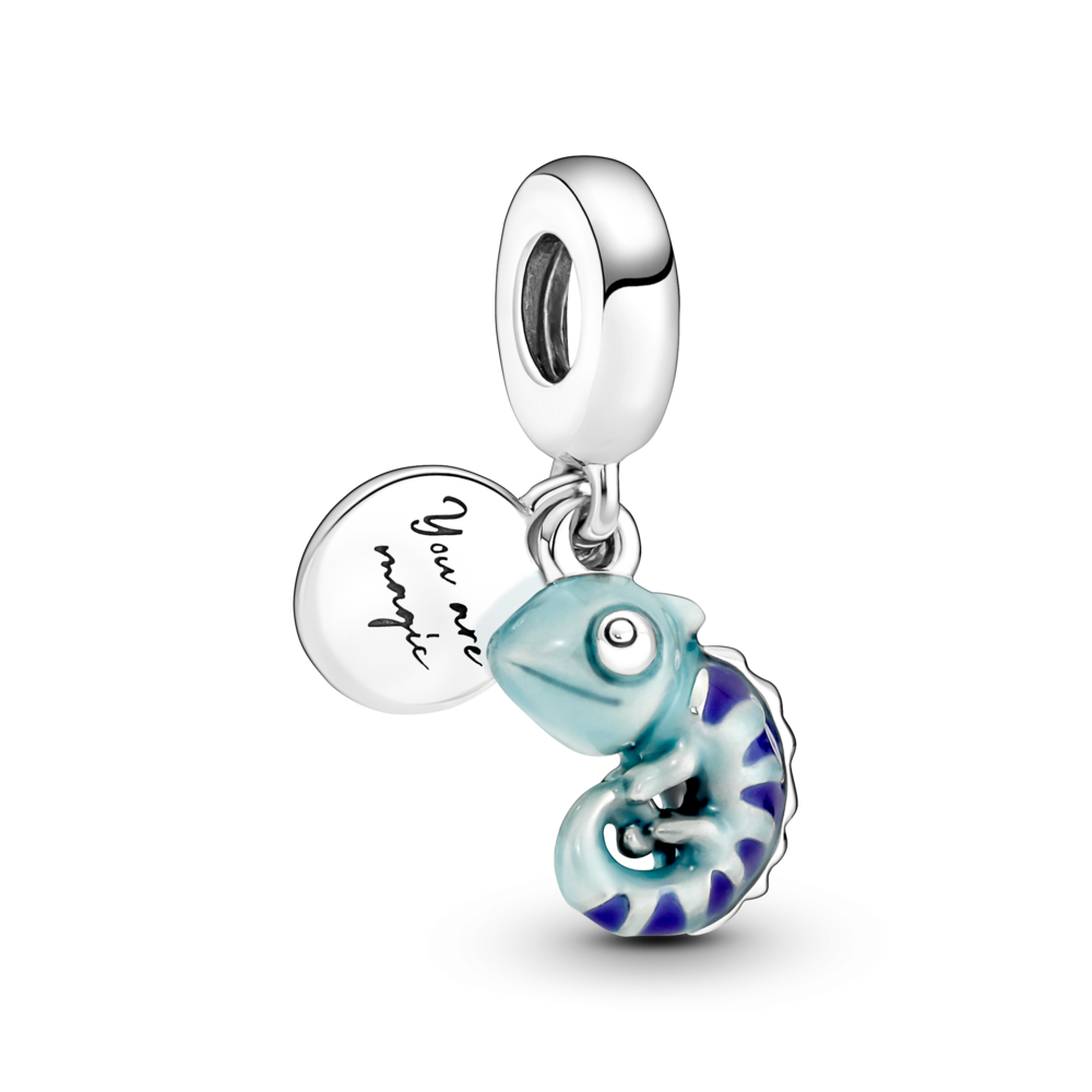Pandora Chameleon sterling silver dangle with color changing light teal to dark teal, violet to pink enamel 791676C01