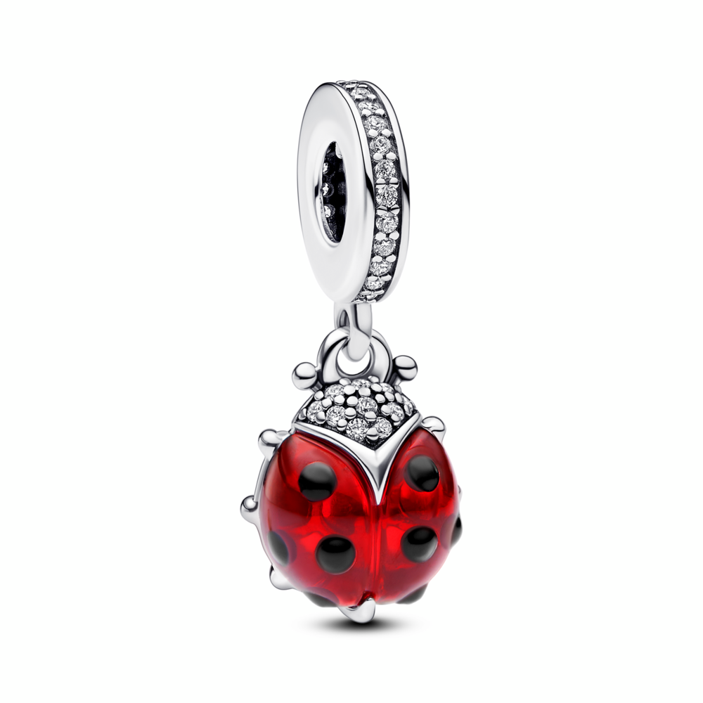 Pandora Ladybird sterling silver dangle with salsa red crystal, clear cubic zirconia and black enamel 792571C01