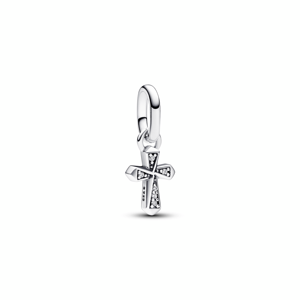 Pandora Cross sterling silver mini dangle with clear cubic zirconia 793044C01