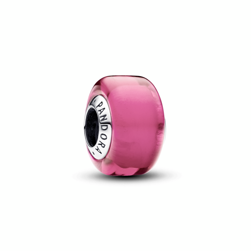 Pandora Sterling silver charm with pink Murano glass 793107C00