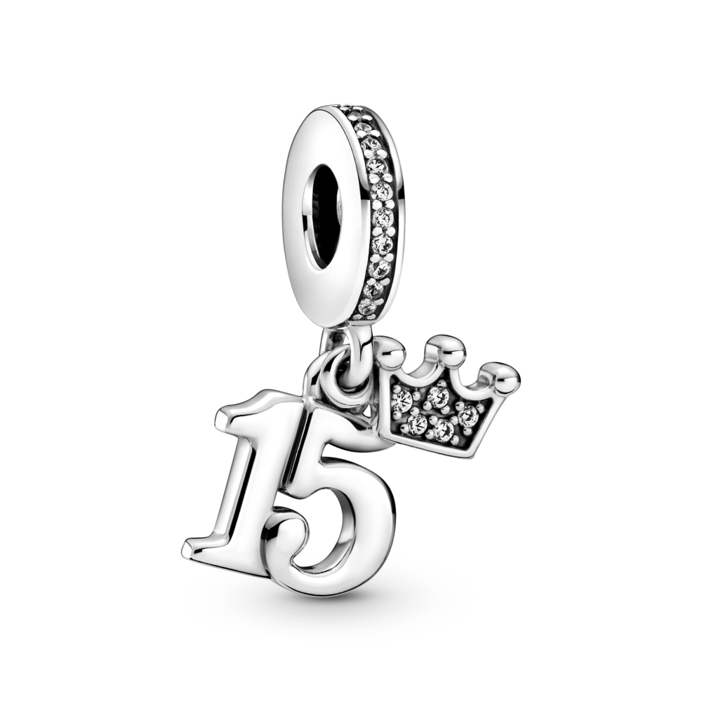 Pandora 15 celebration and crown sterling silver dangle with clear cubic zirconia 799540C01