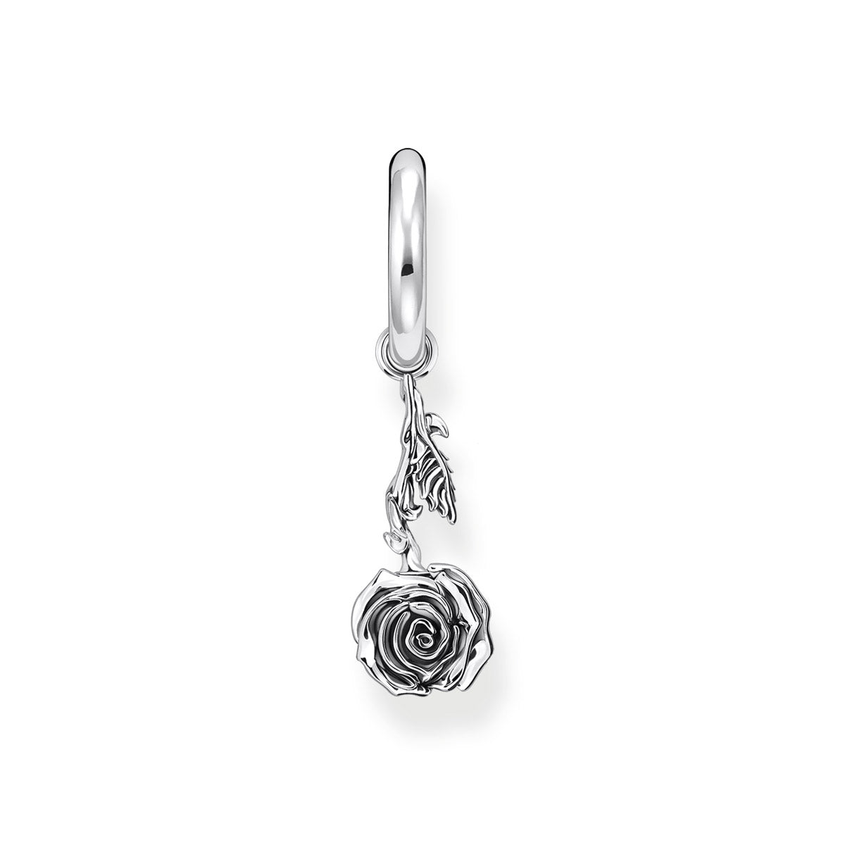 Einzel Creole mit Anhänger Midnight Rose Silber