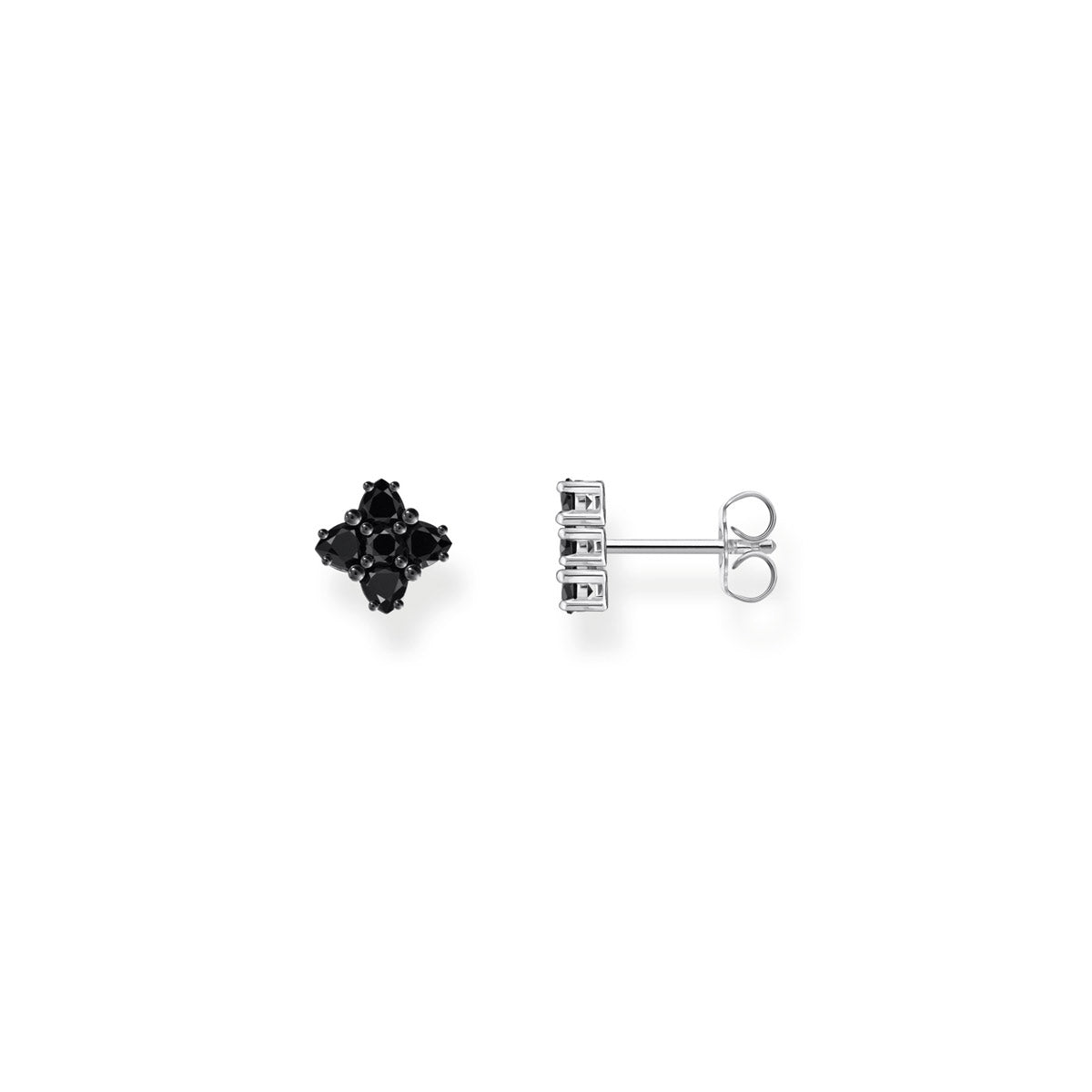 Ohrstecker in 4-eckigem Design mit schwarzen Steinen Silber geschwärzt