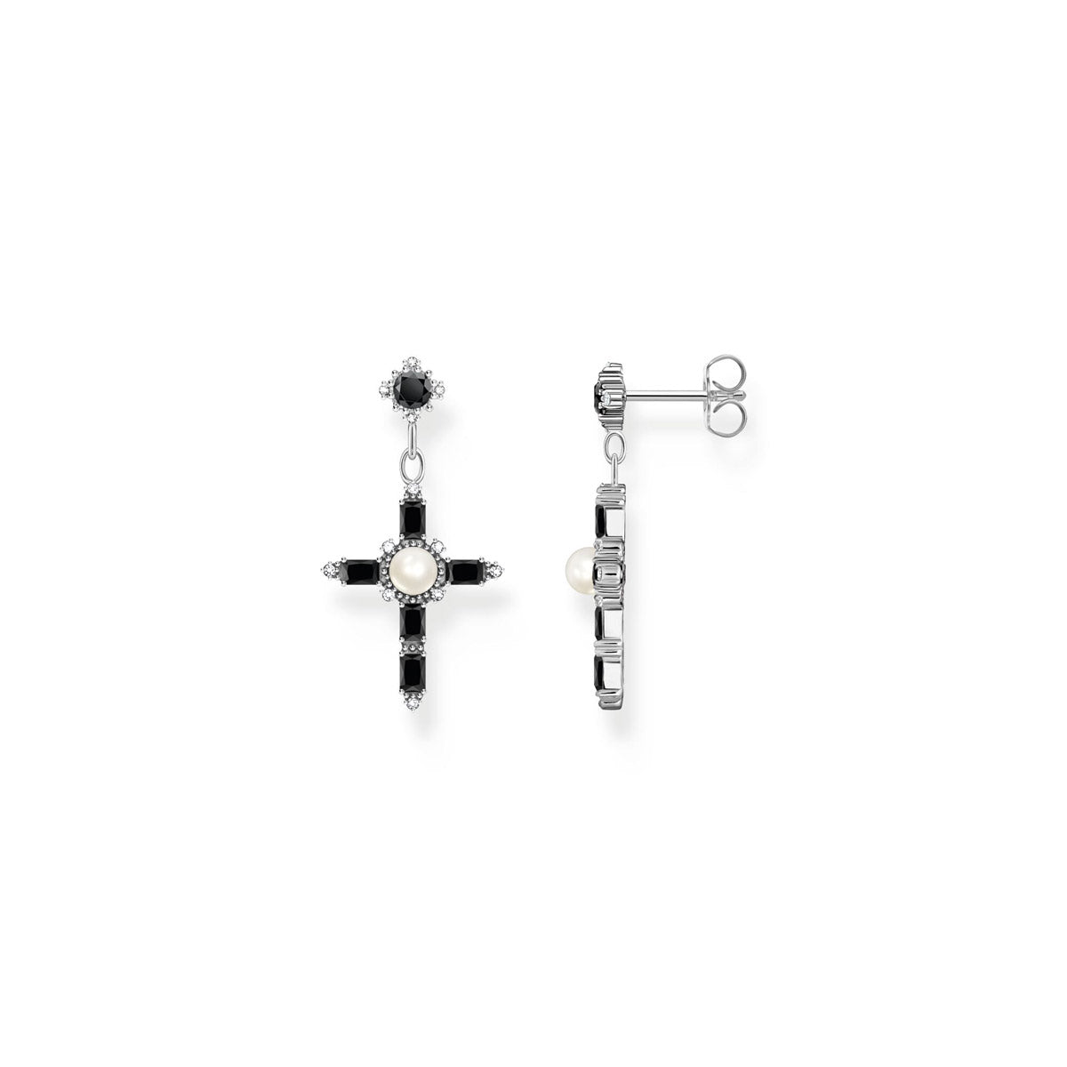 Ohrringe Cross Romance schwarz Silber