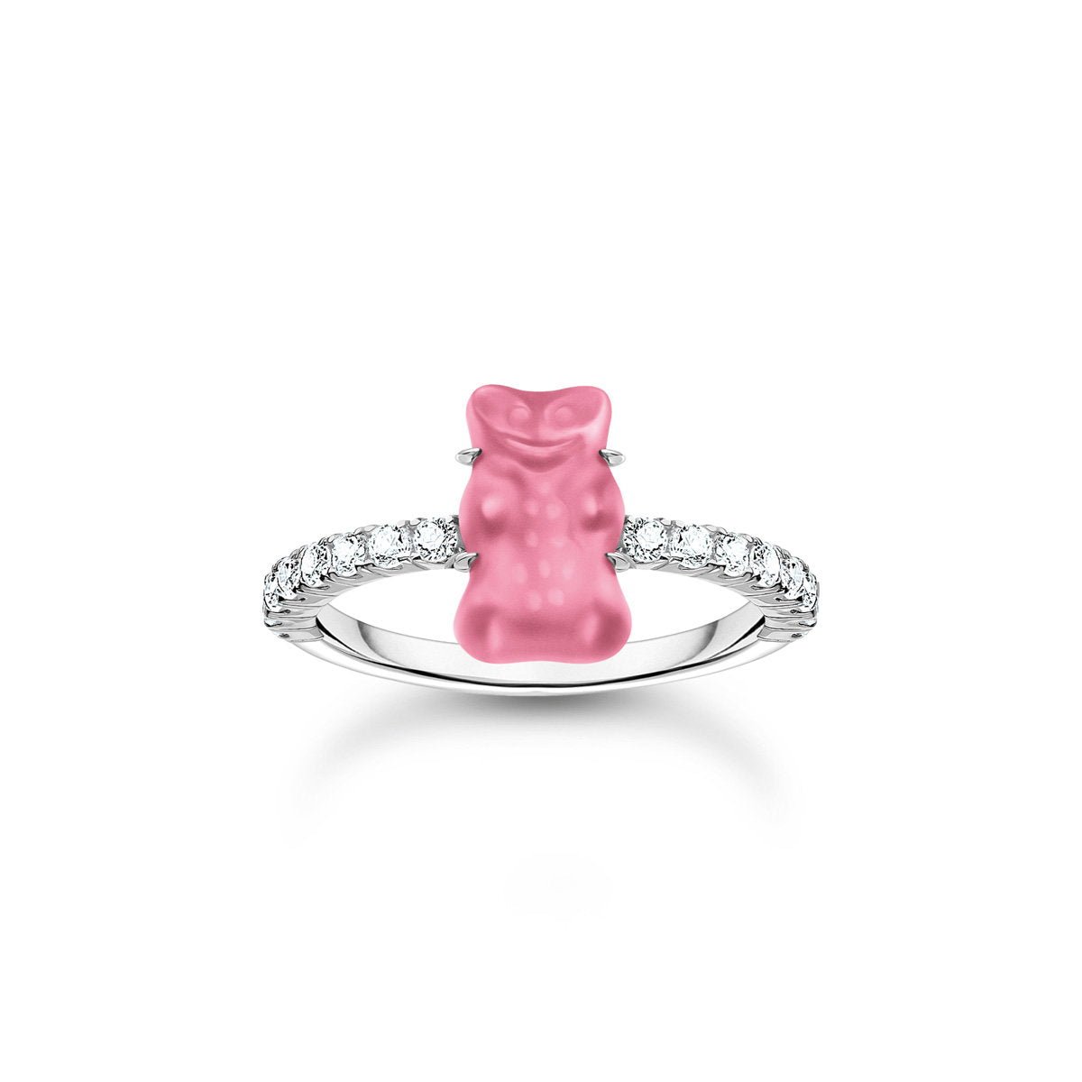 Ring mit pinkem Mini-Goldbären und Steinen Silber - Malys