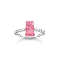 Ring mit pinkem Mini-Goldbären und Steinen Silber