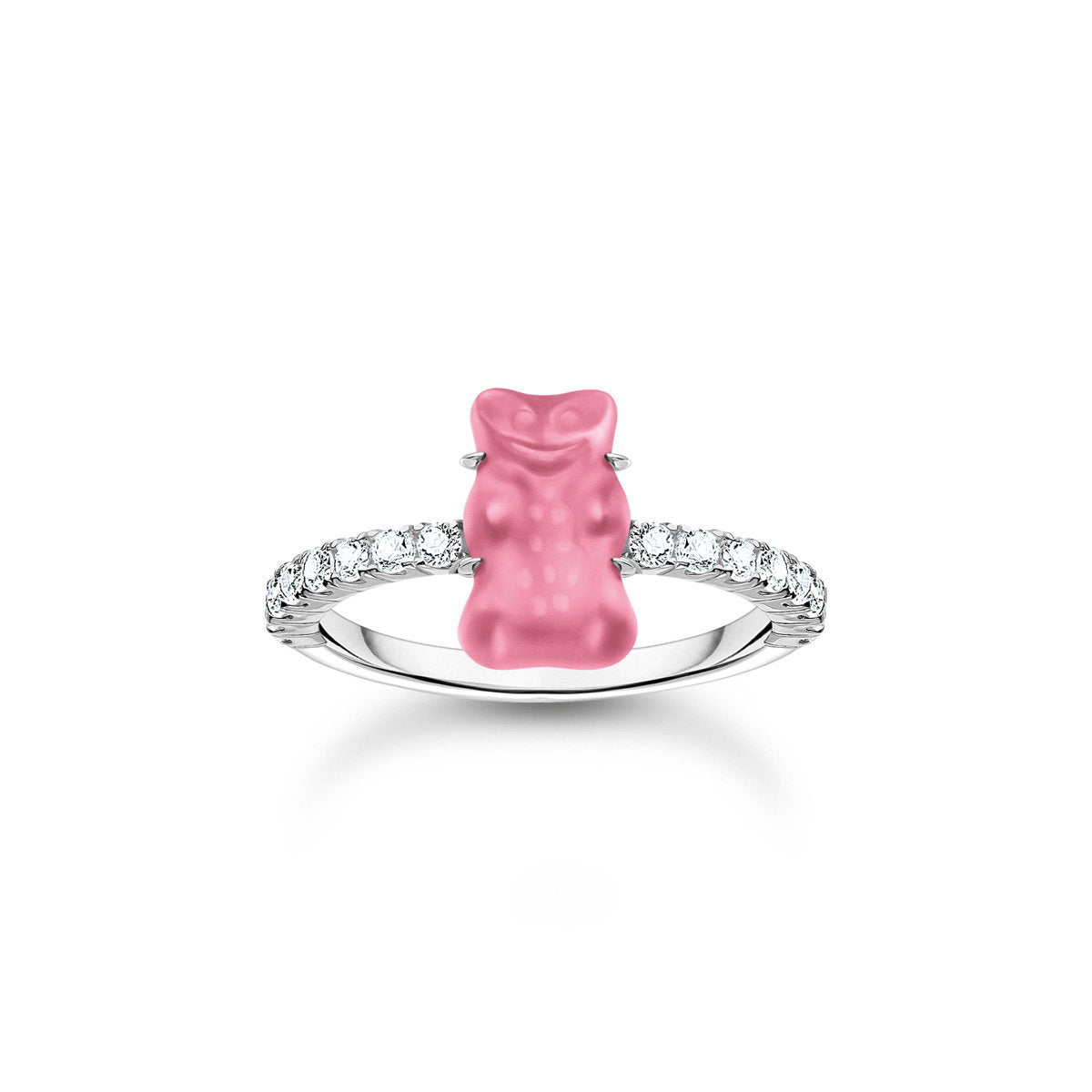Ring mit pinkem Mini-Goldbären und Steinen Silber